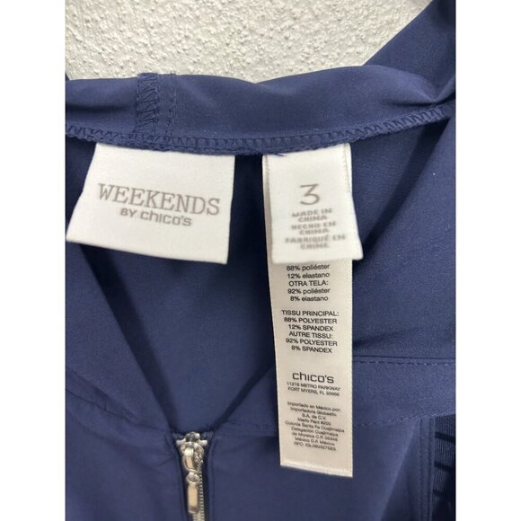 Weekends By Chicos 3 Lightweight Jacket Windbreaker XL Navy Athleisure Nautical - Picture 4 of 6